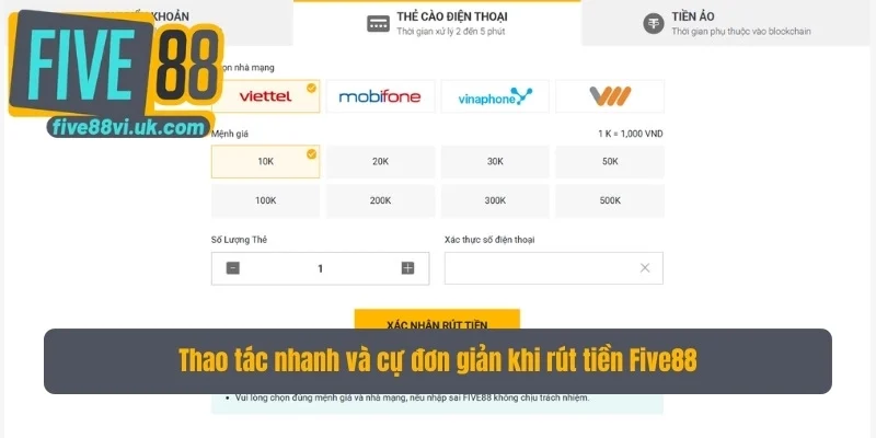 Thao tác nhanh và cự đơn giản khi rút tiền Five88 Thao tác nhanh và cự đơn giản khi rút tiền Five88